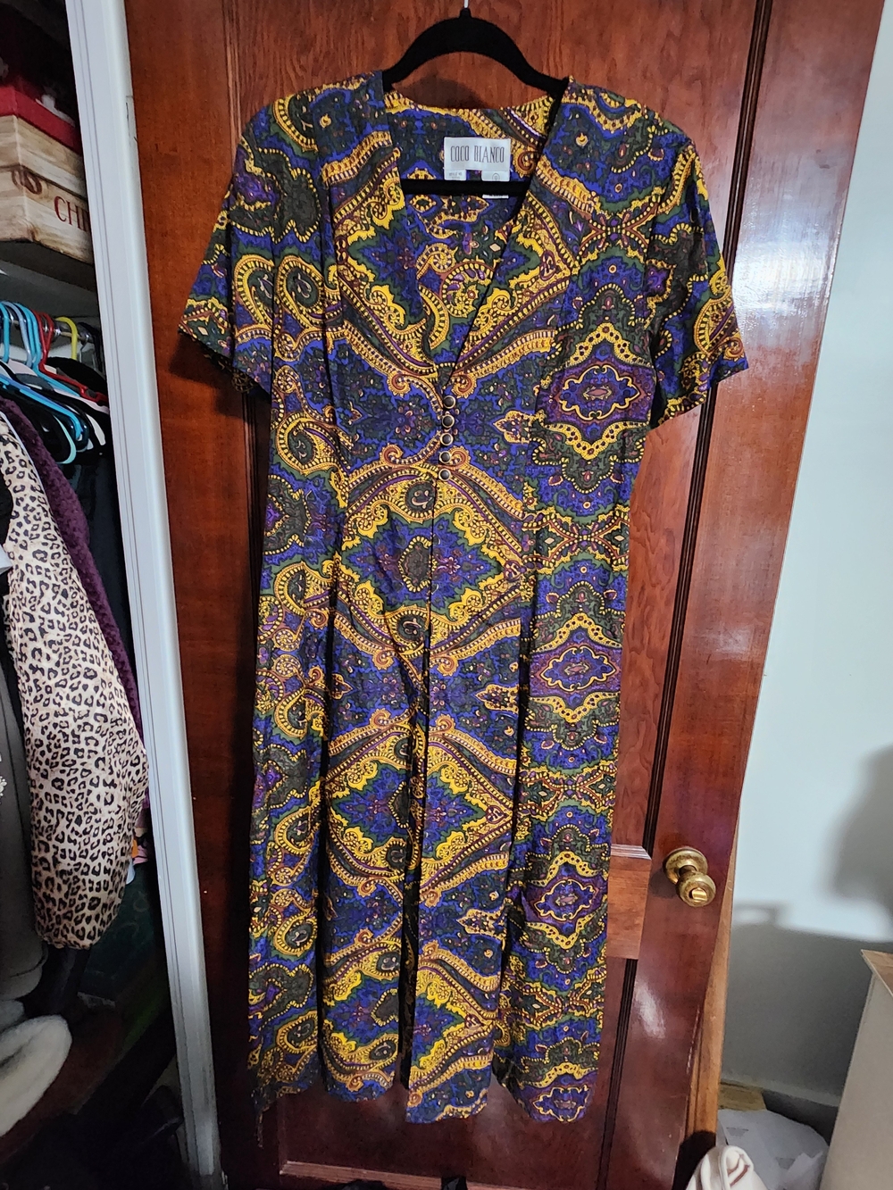 Vintage 90s Coco Blanco Paisley Button Front Dress - Size 10